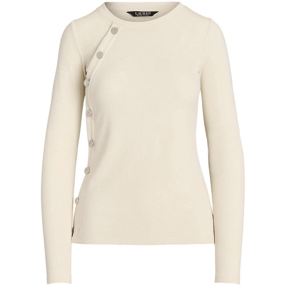 Lauren Ralph Lauren Button-Trim Rib-Knit Cotton-Blend Top